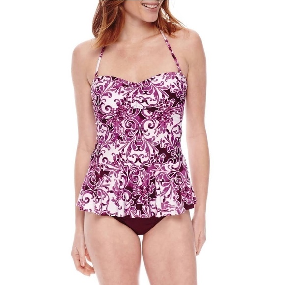 NWT LIZ CLAIBORNE Pattern Bandeau Swimsuit Top Size 14 - Picture 1 of 7